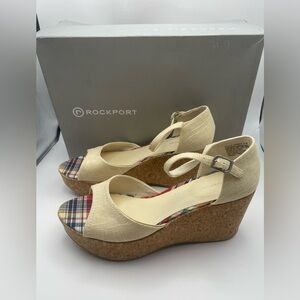 Rockport Haylyn Cork Ivory Cream Platform Mary Jane Open Toe - NIB